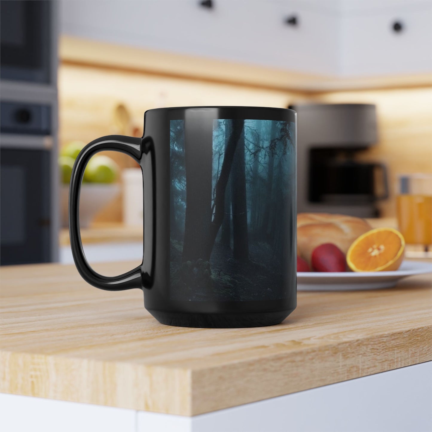 Misty Blue Forest 15oz Black Ceramic Mug — Misty Blue Forest Coffee Cup