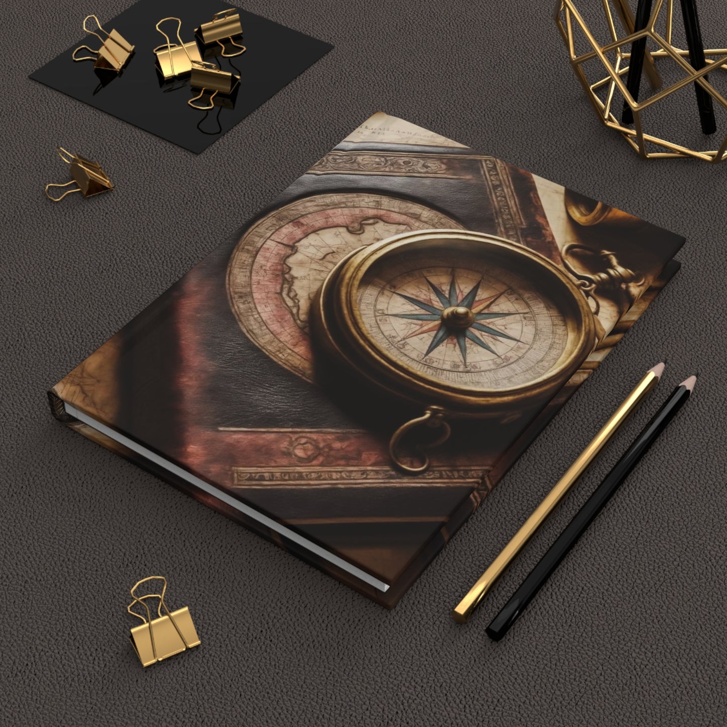 Compass and Book Daily Journal - Matte Hardcover Journal, Planner, Personal Growth Gift, Traveler's Notebook, Bullet Journal, Organizer