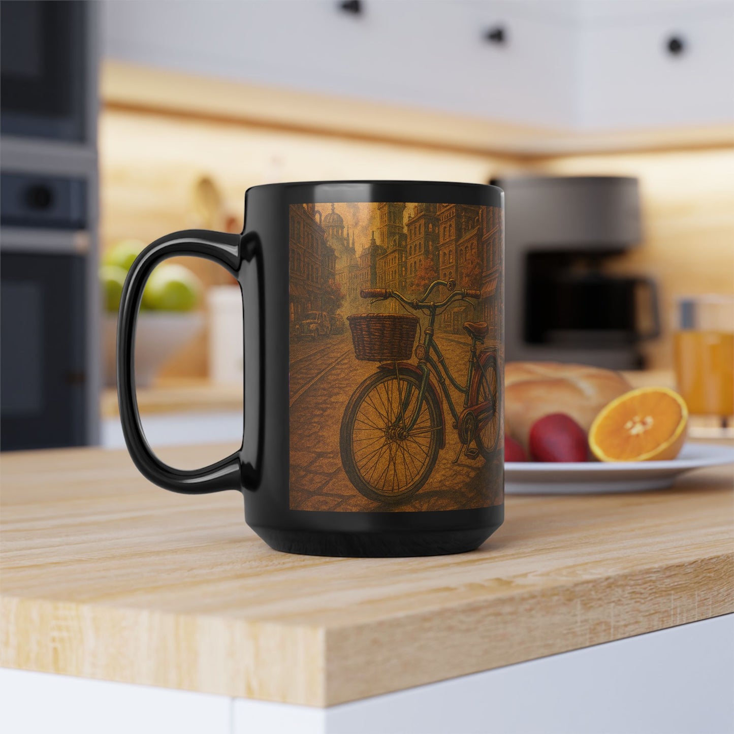 Steampunk Bicycle 15oz Black Ceramic Mug — Retro Bike Coffee & Tea Cup