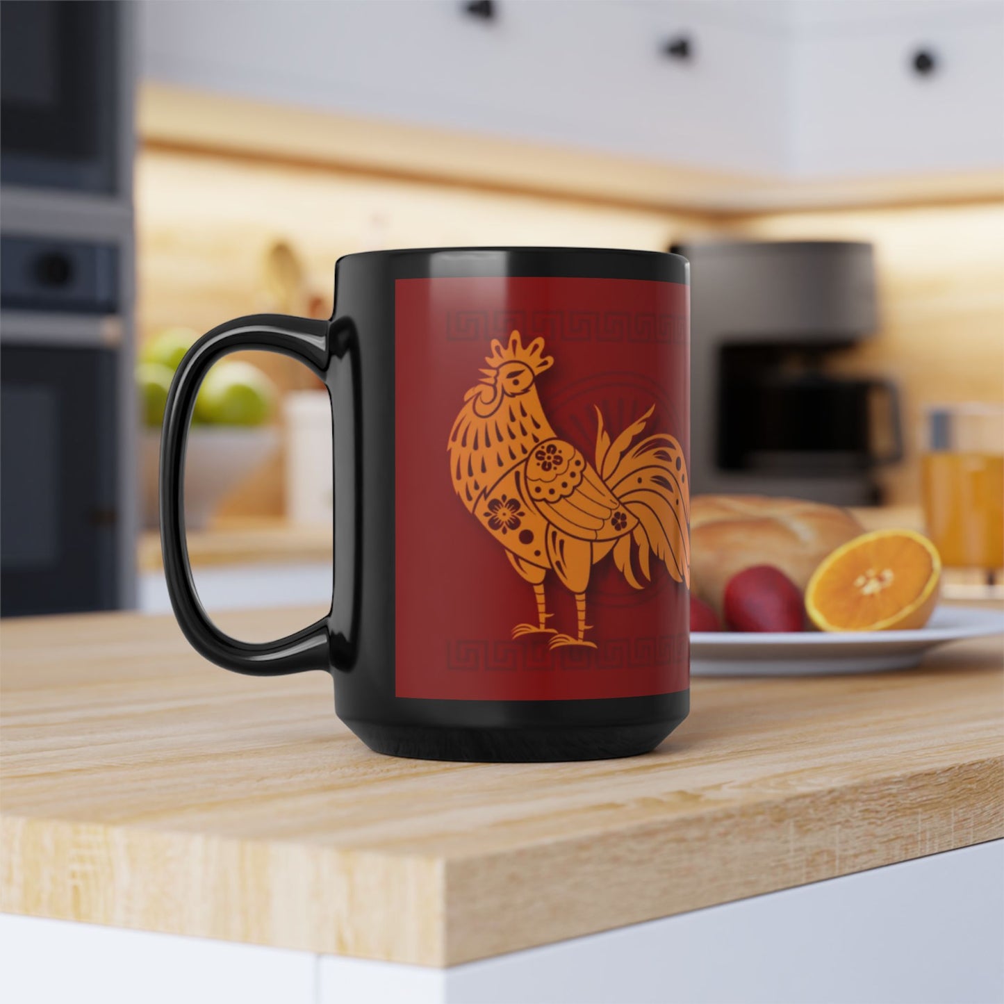 Chinese Zodiac Rooster Coffee Mug, Reflection Gratitude Growth, Black Coffee Cup, 15oz Mug, Astrology Gift