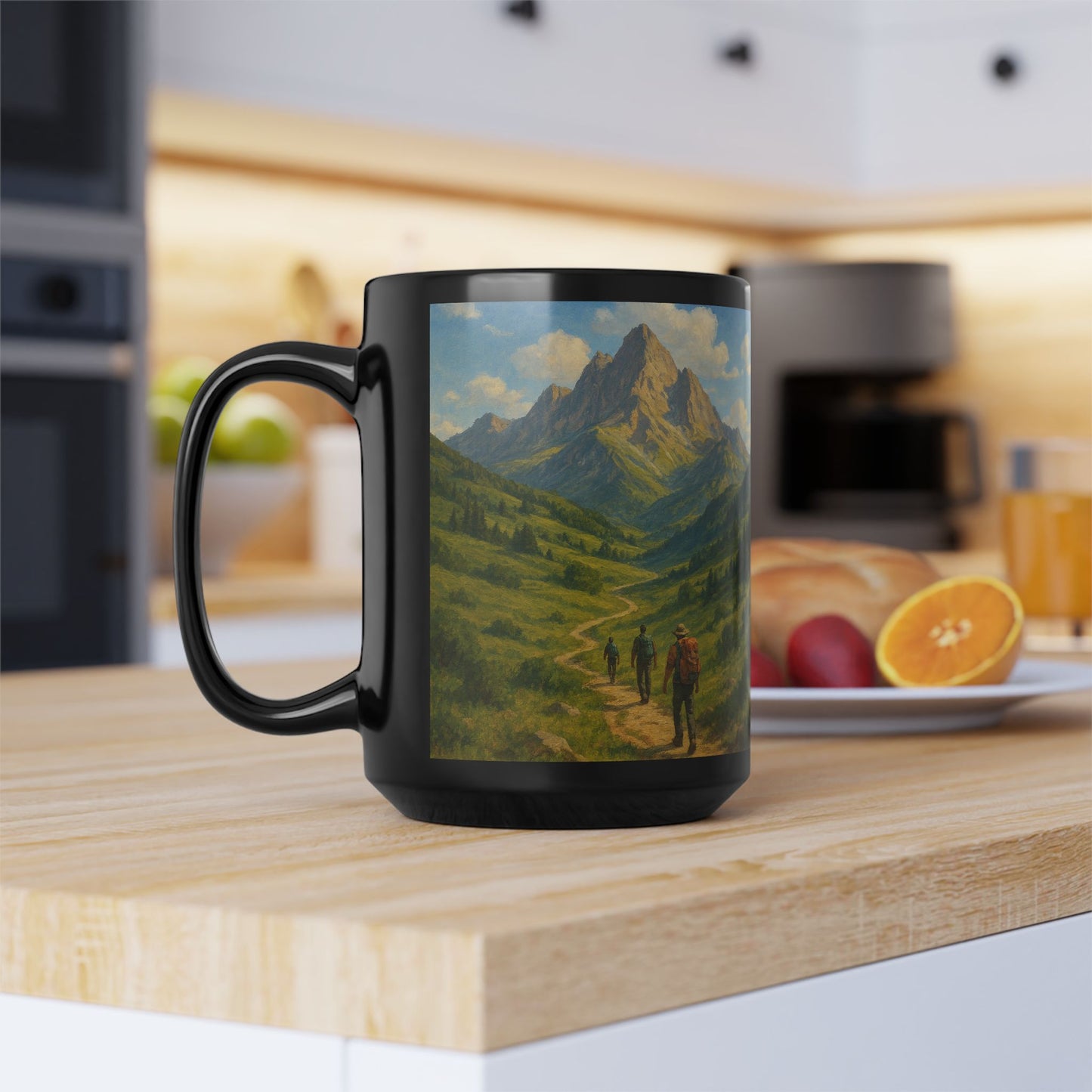 Mountains & Hills Hike Adventure 15oz Black Ceramic Mug