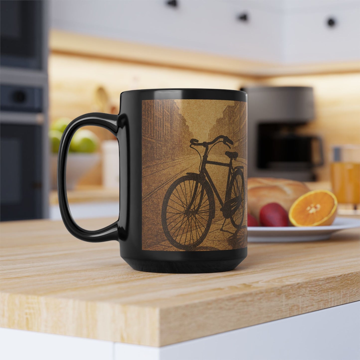 Vintage Bike 15oz Black Ceramic Mug — Retro Bicycle Coffee & Tea Cup