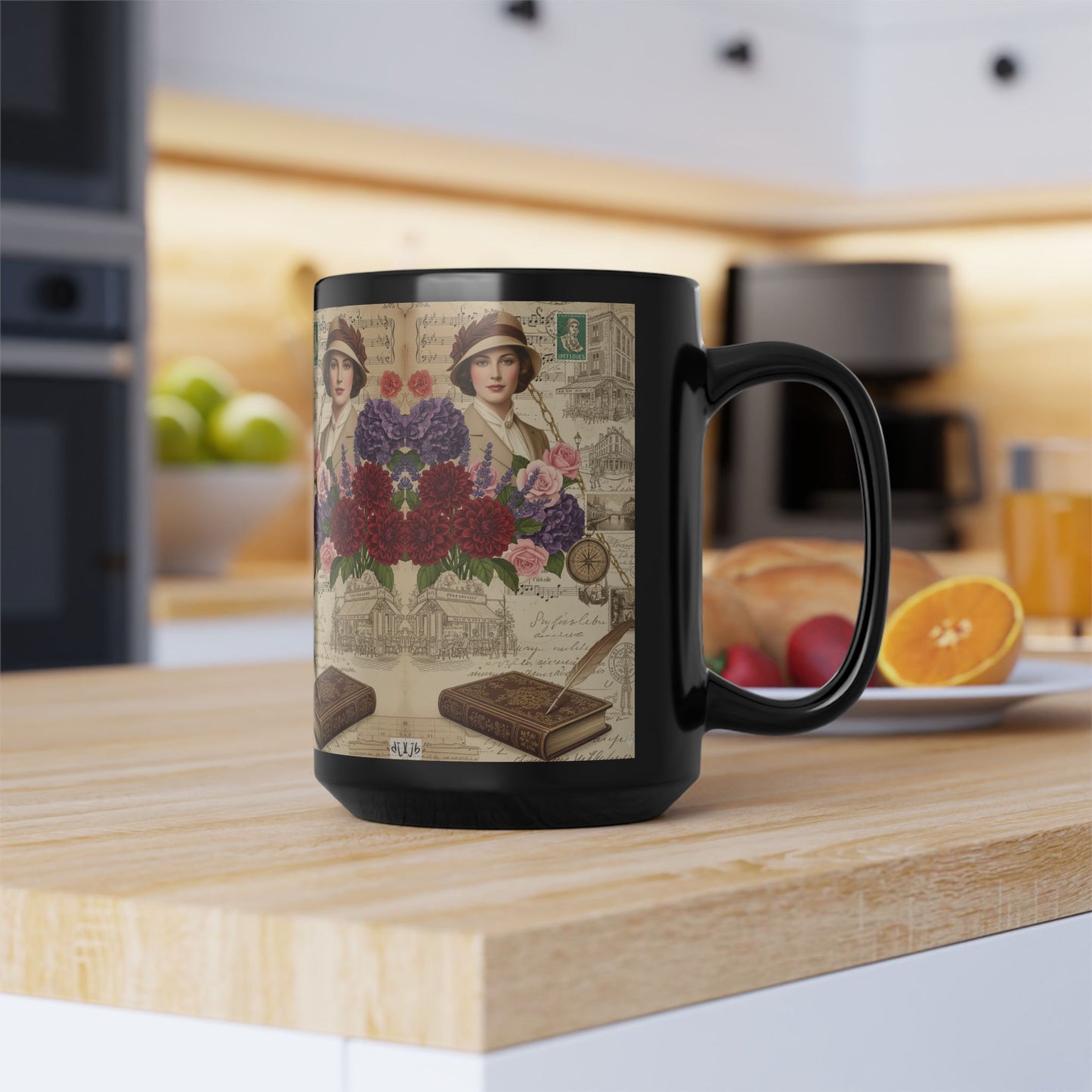 Parisian Chic Dahlia 15oz Black Mug