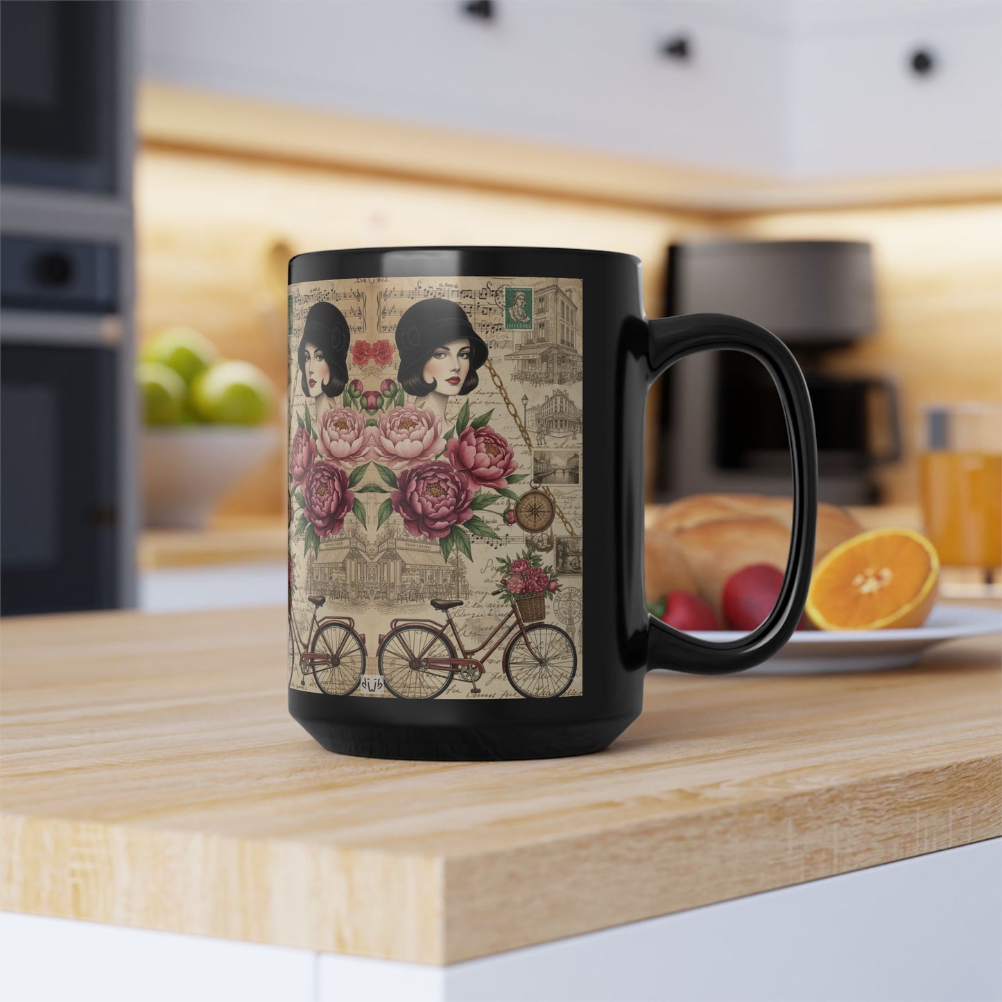 Parisian Chic Bicycle 15oz Black Mug