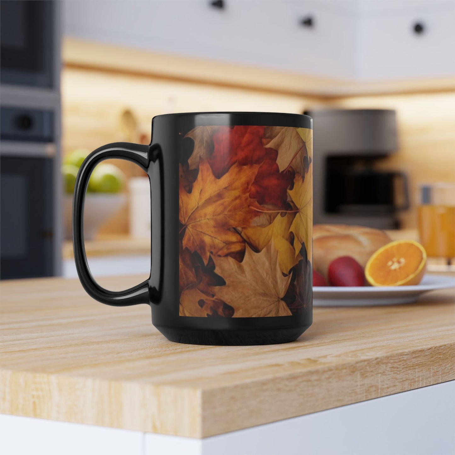 Fall Leaf Collage Coffee Mug, Thanksgiving Ceramic Cup, Cozy Home Gift