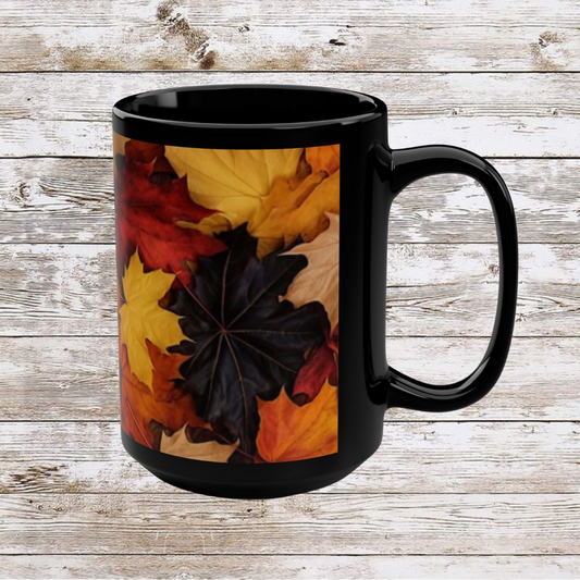 Fall Leaf Collage Coffee Mug, Thanksgiving Ceramic Cup, Cozy Home Gift
