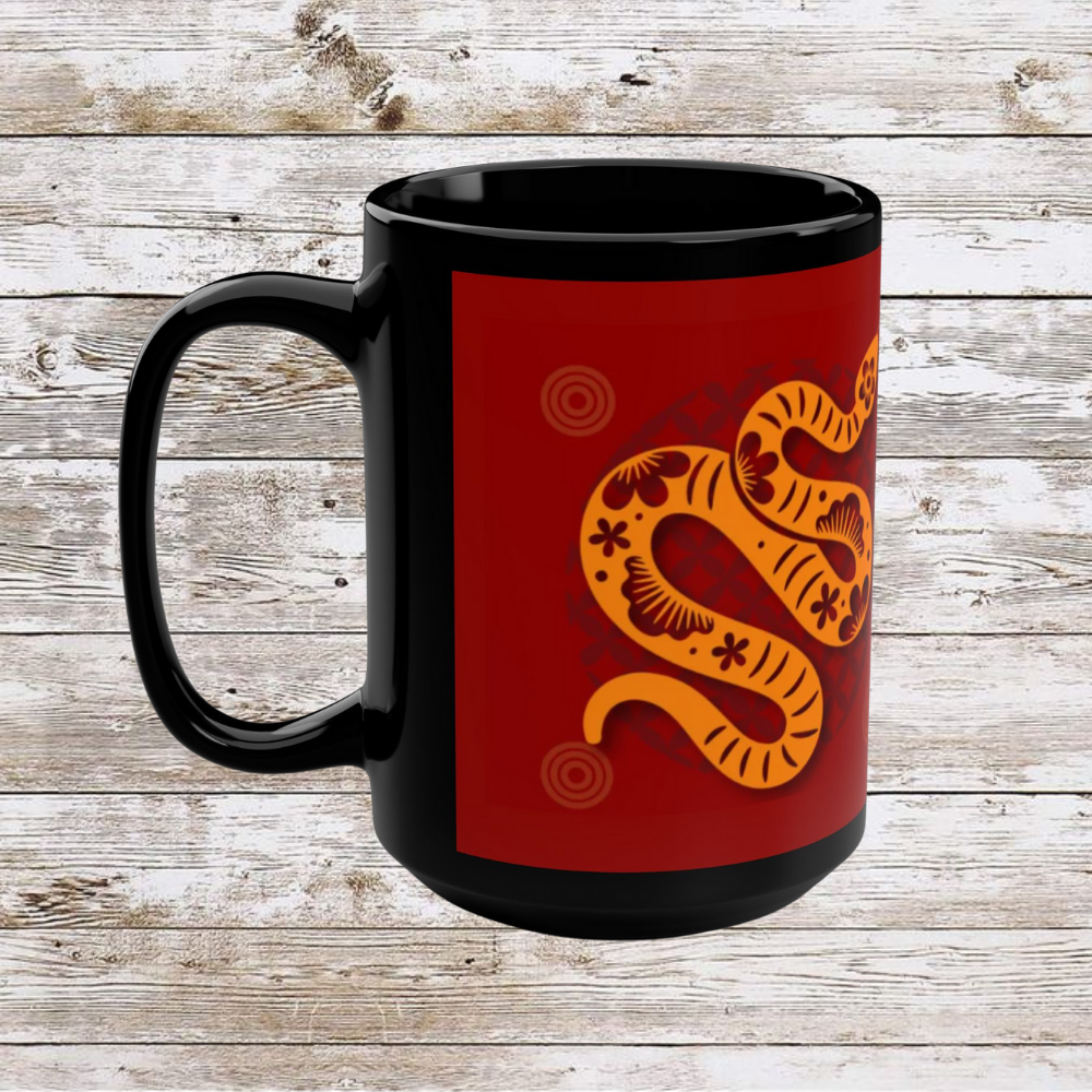 Chinese Zodiac Snake Coffee Mug, Reflection Gratitude Growth Black 15oz Cup, Astrology Gift, Lunar New Year Mug, Zodiac Animal Mug