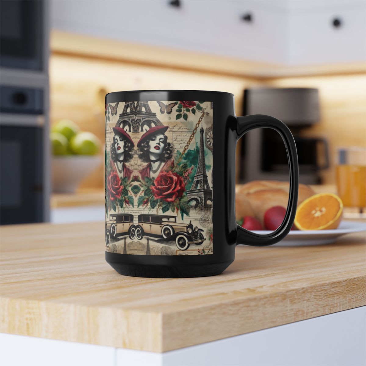 Parisian Chic Roses 15oz Black Mug