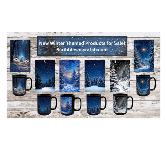 new winter themed collection of journals and mugs