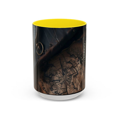 Compasses and Map Themed Coffee Mug, Traveler Gift, Adventure Mug, Wanderlust Mug, Explorer Cup, Camping Mug, Unique Map Mug