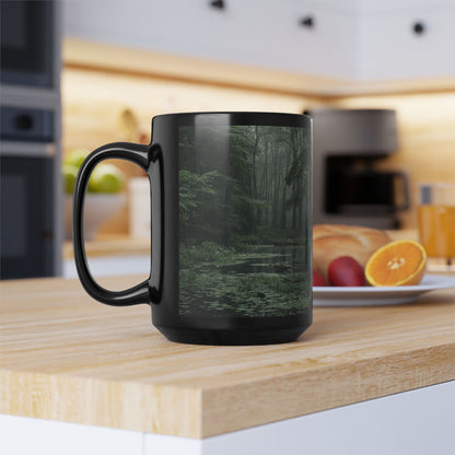 Forest Creek 15oz Black Ceramic Coffee Mug — Unique Hot Drinkware & Kitchen Decor
