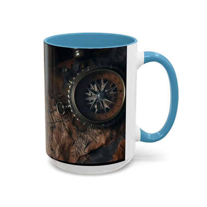 Compasses and Map Themed Coffee Mug, Traveler Gift, Adventure Mug, Wanderlust Mug, Explorer Cup, Camping Mug, Unique Map Mug