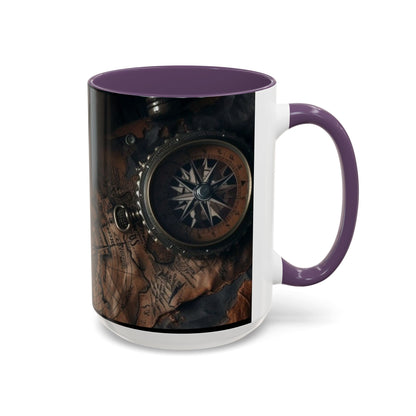 Compasses and Map Themed Coffee Mug, Traveler Gift, Adventure Mug, Wanderlust Mug, Explorer Cup, Camping Mug, Unique Map Mug