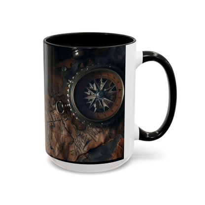 Compasses and Map Themed Coffee Mug, Traveler Gift, Adventure Mug, Wanderlust Mug, Explorer Cup, Camping Mug, Unique Map Mug