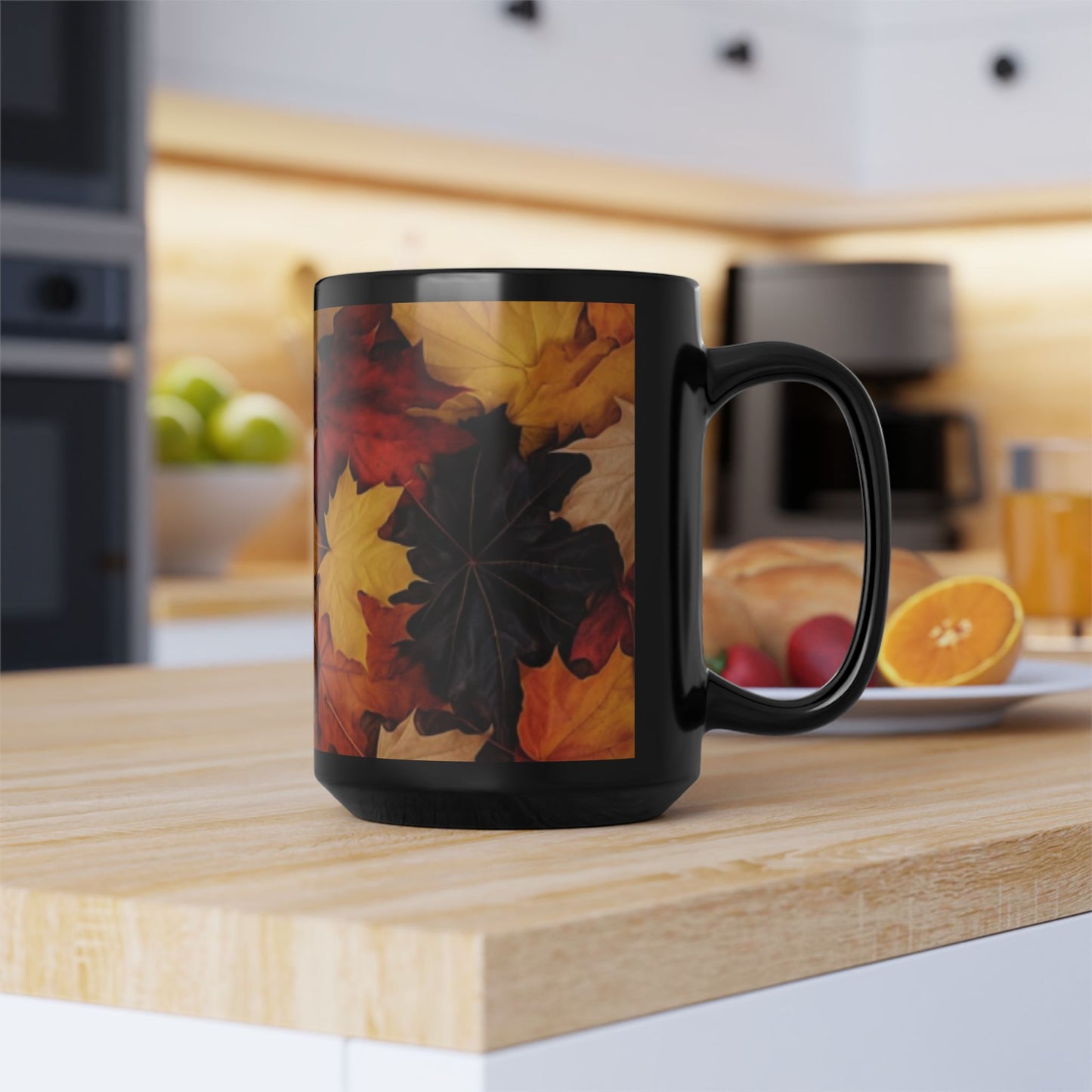 Fall Leaf Collage Coffee Mug, Thanksgiving Ceramic Cup, Cozy Home Gift