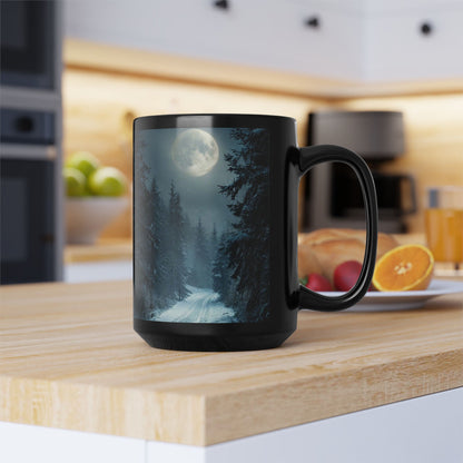 Moon Winter Trail Holiday 15oz Black Mug — Holiday Coffee & Tea Ceramic Cup