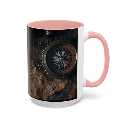 Compasses and Map Themed Coffee Mug, Traveler Gift, Adventure Mug, Wanderlust Mug, Explorer Cup, Camping Mug, Unique Map Mug