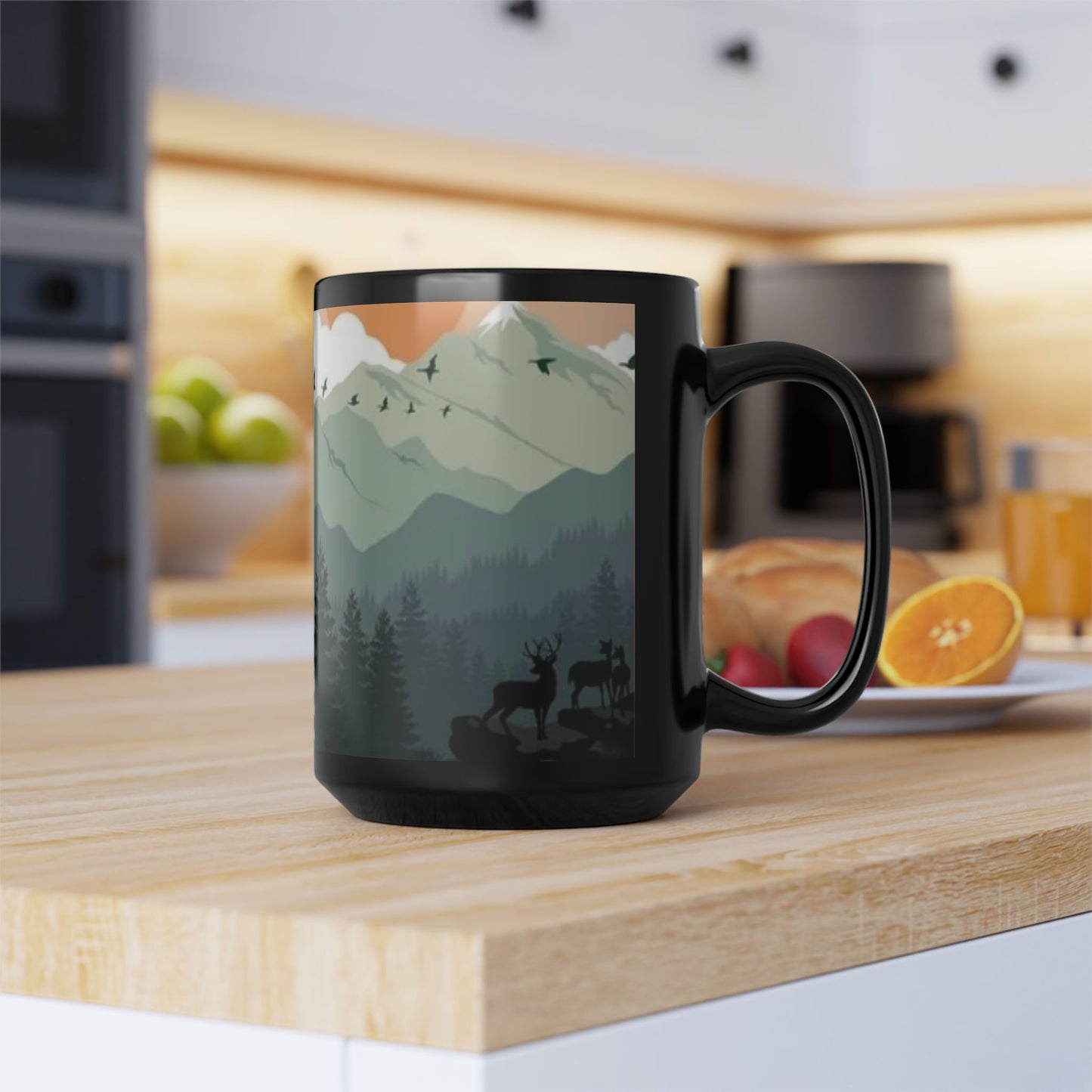 Mountain Hiking Theme Black Mug - Coffee Cup, Tea Cup, Ceramic Cup, Unique Holiday Gift, 15oz Mug