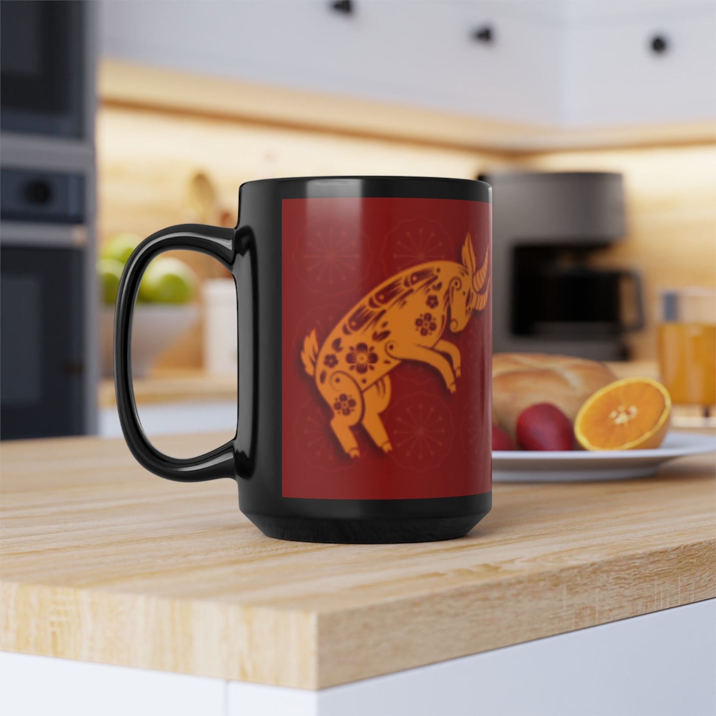 Chinese Zodiac Goat Coffee Mug, Reflection Gratitude Growth Black 15oz Cup, Astrology Gift, Lunar New Year Mug, Zodiac Animal Mug, Gift for