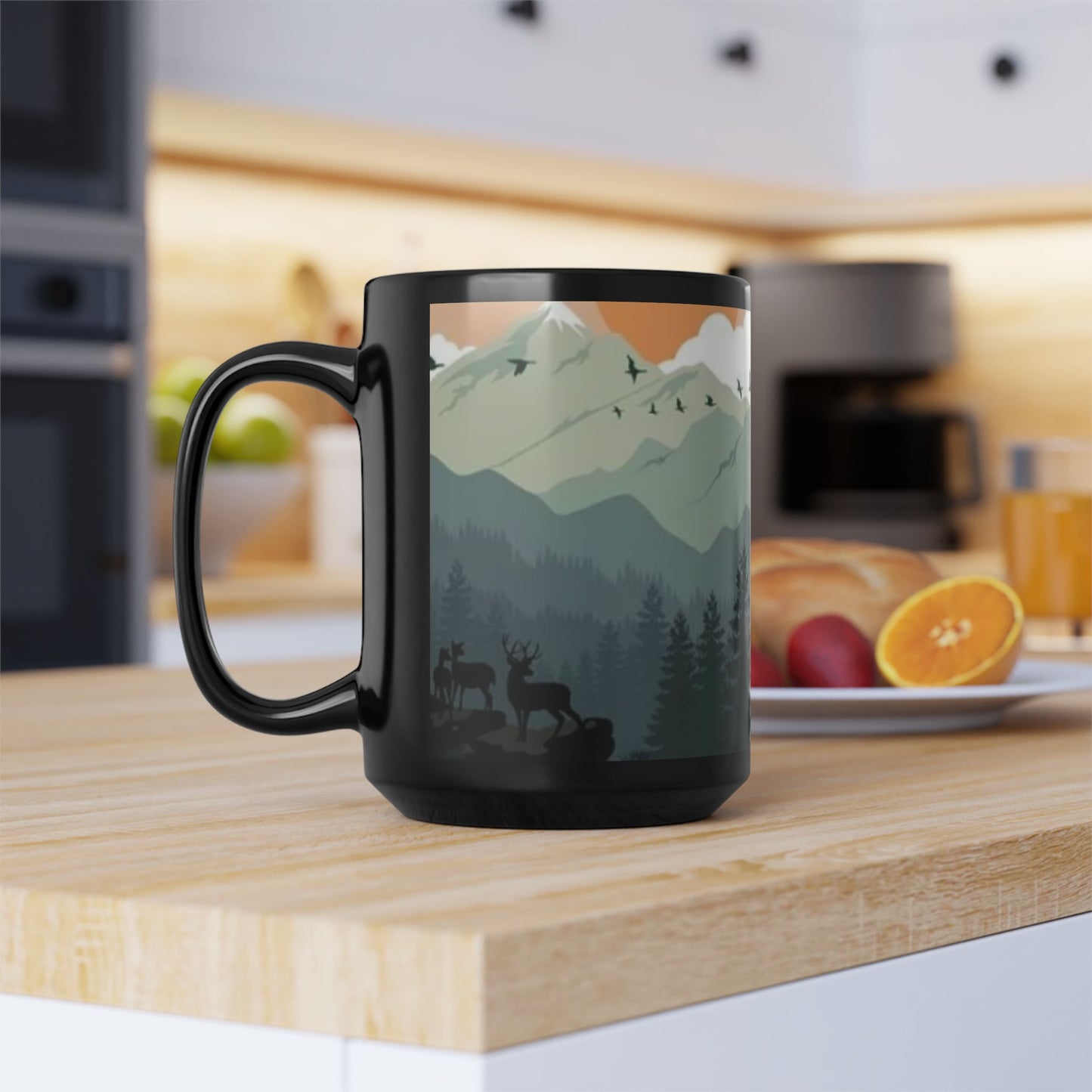 Mountain Hiking Theme Black Mug - Coffee Cup, Tea Cup, Ceramic Cup, Unique Holiday Gift, 15oz Mug