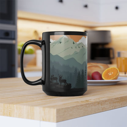 Mountain Hiking Theme Black Mug - Coffee Cup, Tea Cup, Ceramic Cup, Unique Holiday Gift, 15oz Mug