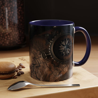 Compasses and Map Themed Coffee Mug, Traveler Gift, Adventure Mug, Wanderlust Mug, Explorer Cup, Camping Mug, Unique Map Mug