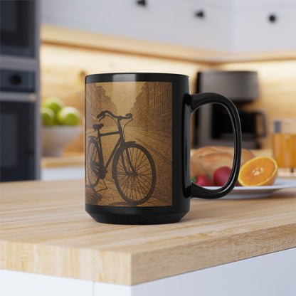 Vintage Bike 15oz Black Ceramic Mug — Retro Bicycle Coffee & Tea Cup