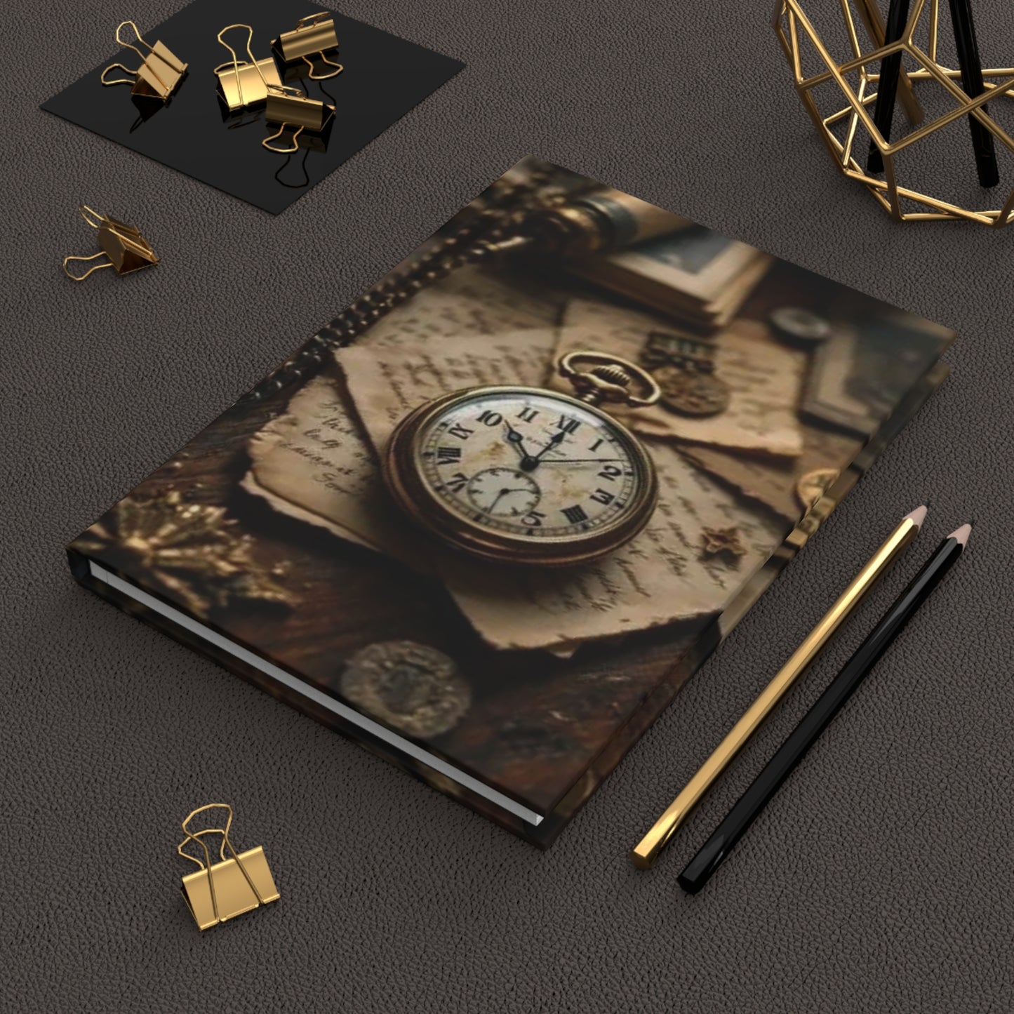 Clock and Papers Daily Journal - Matte Hardcover Journal, Planner, Personal Growth Gift, Traveler's Notebook, Bullet Journal, Organizer