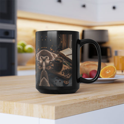 Coffee & Beans 15oz Black Mug