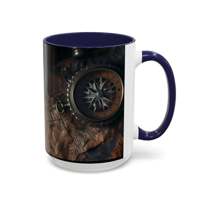 Compasses and Map Themed Coffee Mug, Traveler Gift, Adventure Mug, Wanderlust Mug, Explorer Cup, Camping Mug, Unique Map Mug