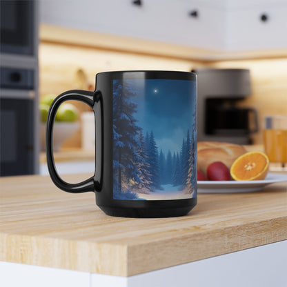 North Star Winter 15oz Black Mug — Holiday Coffee & Tea Ceramic Cup