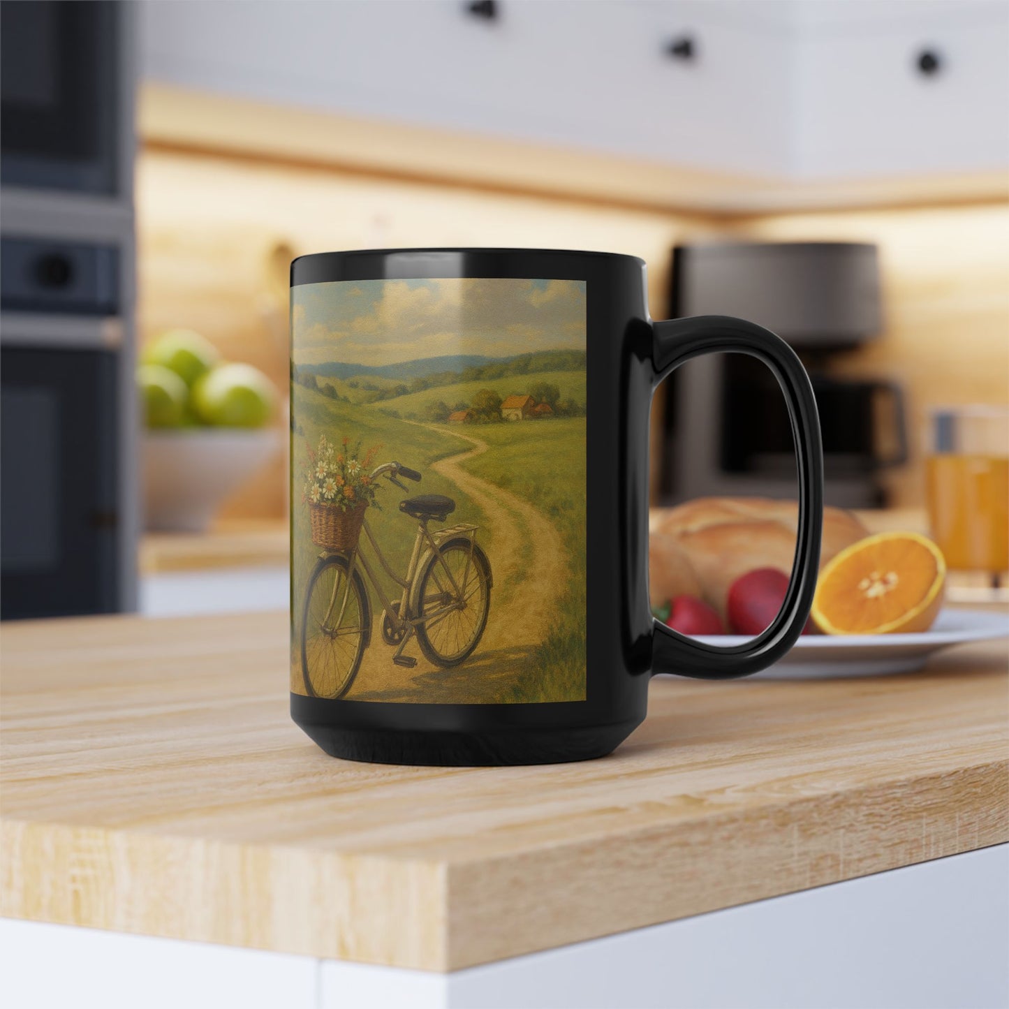 Countryside Bicycle 15oz Black Ceramic Mug — Retro Bike Coffee & Tea Cup