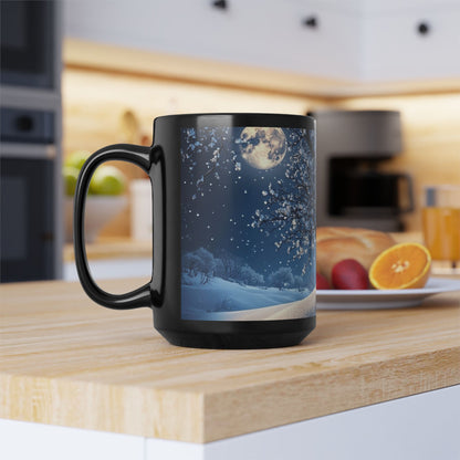 White Winter Tree 15oz Black Mug — Holiday Coffee & Tea Ceramic Cup