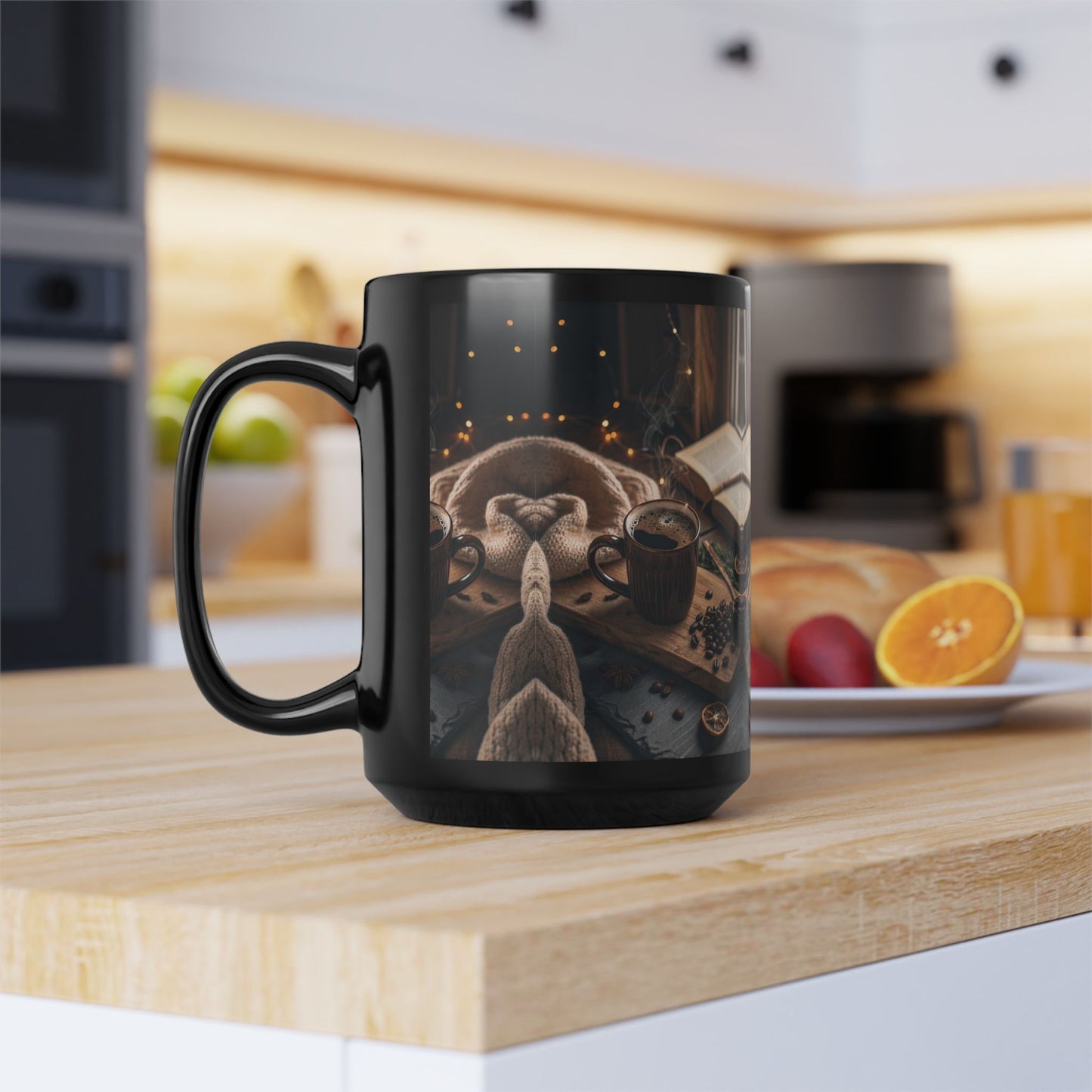 Coffee & Beans 15oz Black Mug