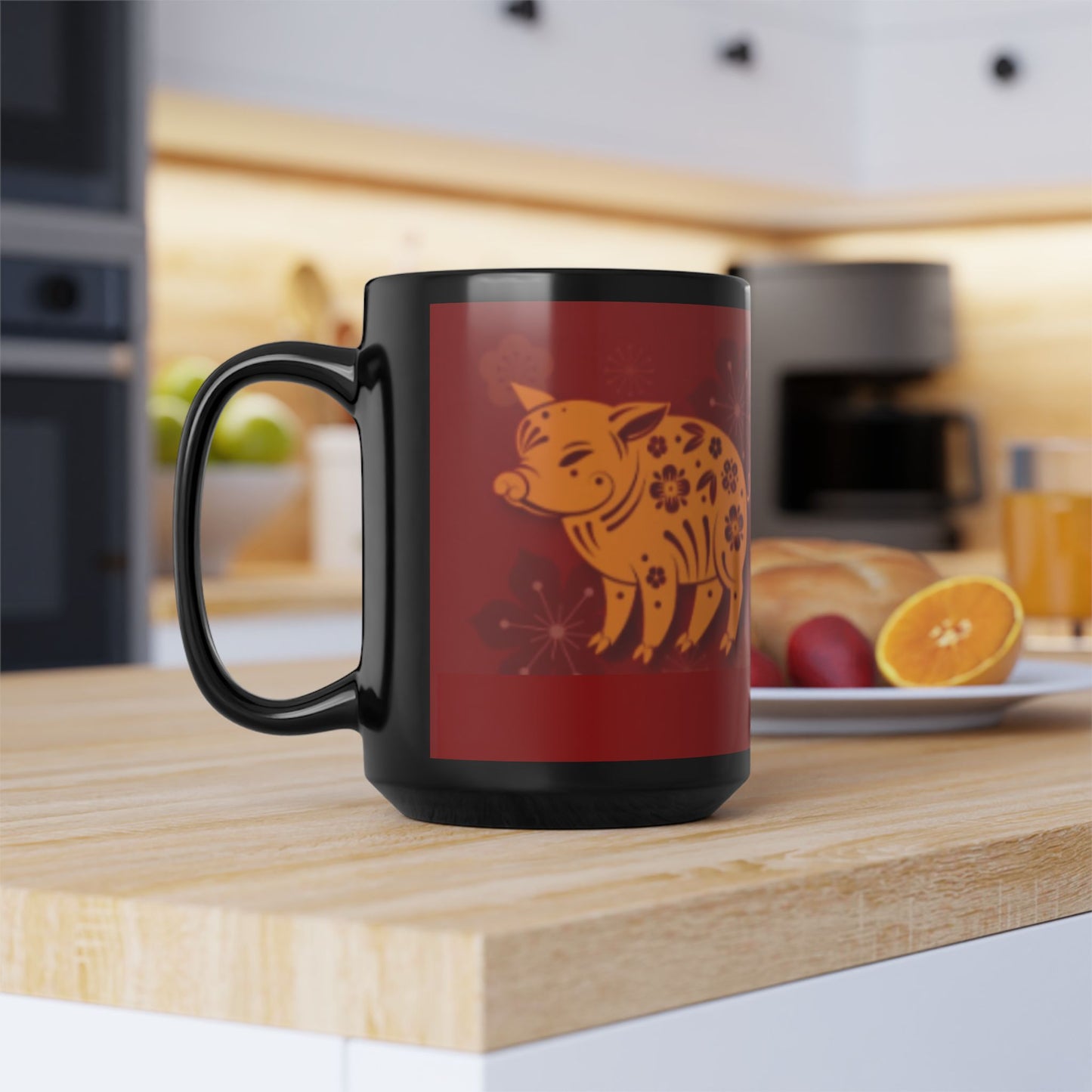 Chinese Zodiac Pig Coffee Mug, Reflection Gratitude Growth Black 15oz Cup, Astrology Gift, Lunar New Year Mug, Zodiac Animal Mug