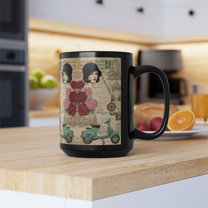 Parisian Chic Scooter 15oz Black Mug