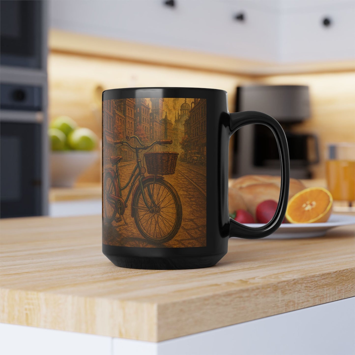 Steampunk Bicycle 15oz Black Ceramic Mug — Retro Bike Coffee & Tea Cup