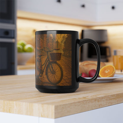 Steampunk Bicycle 15oz Black Ceramic Mug — Retro Bike Coffee & Tea Cup
