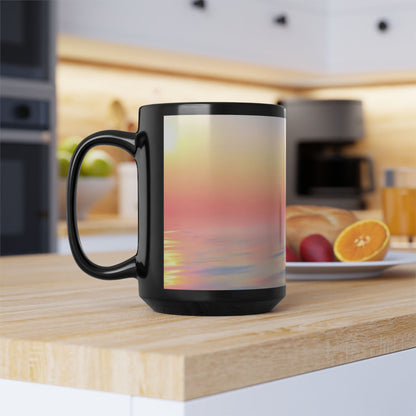 Lotus Flower Zen 15oz Black Mug — Calming Meditation Coffee Cup