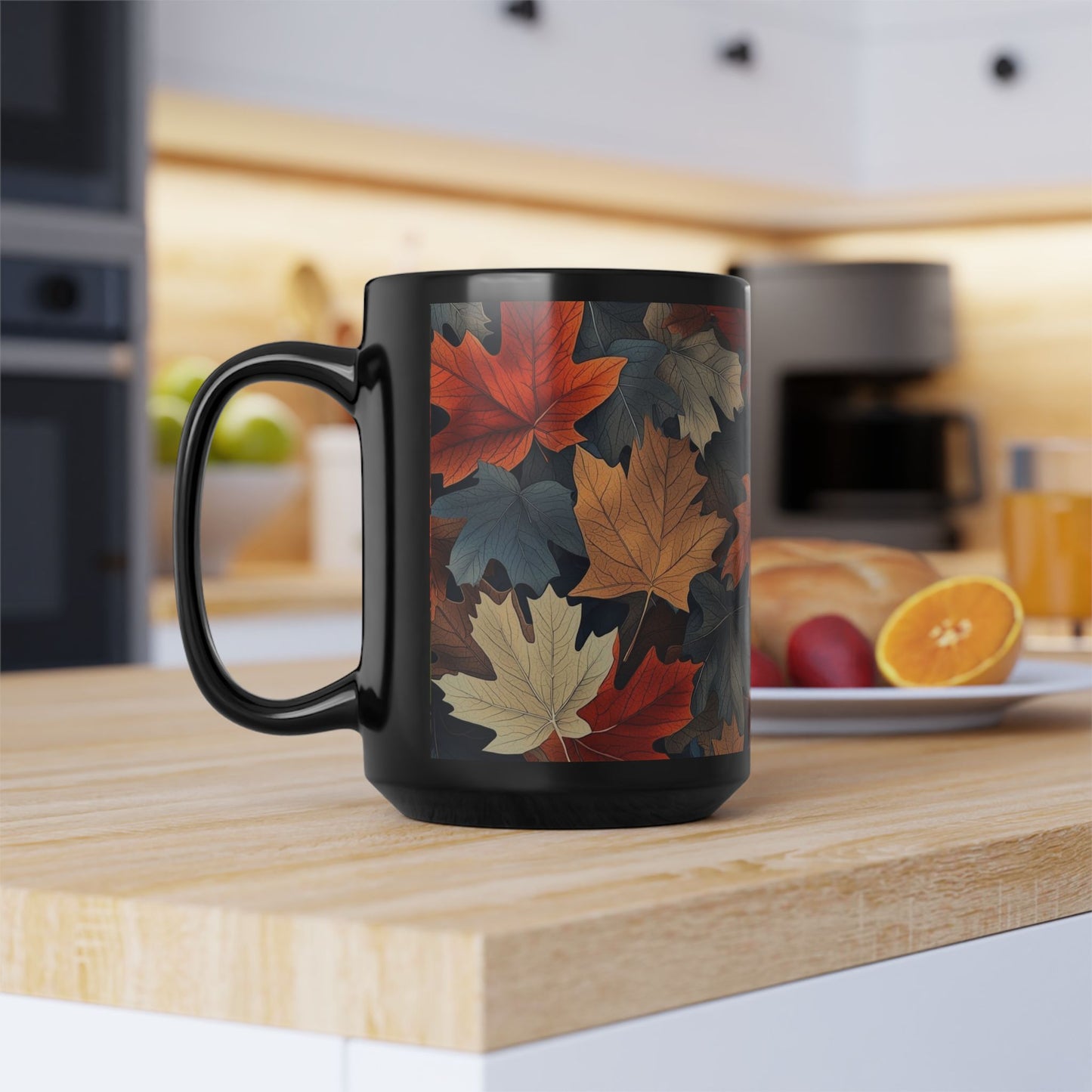 Colorful Leaves Collage Coffee Mug, Thanksgiving Ceramic Cup, Cozy Home Gift