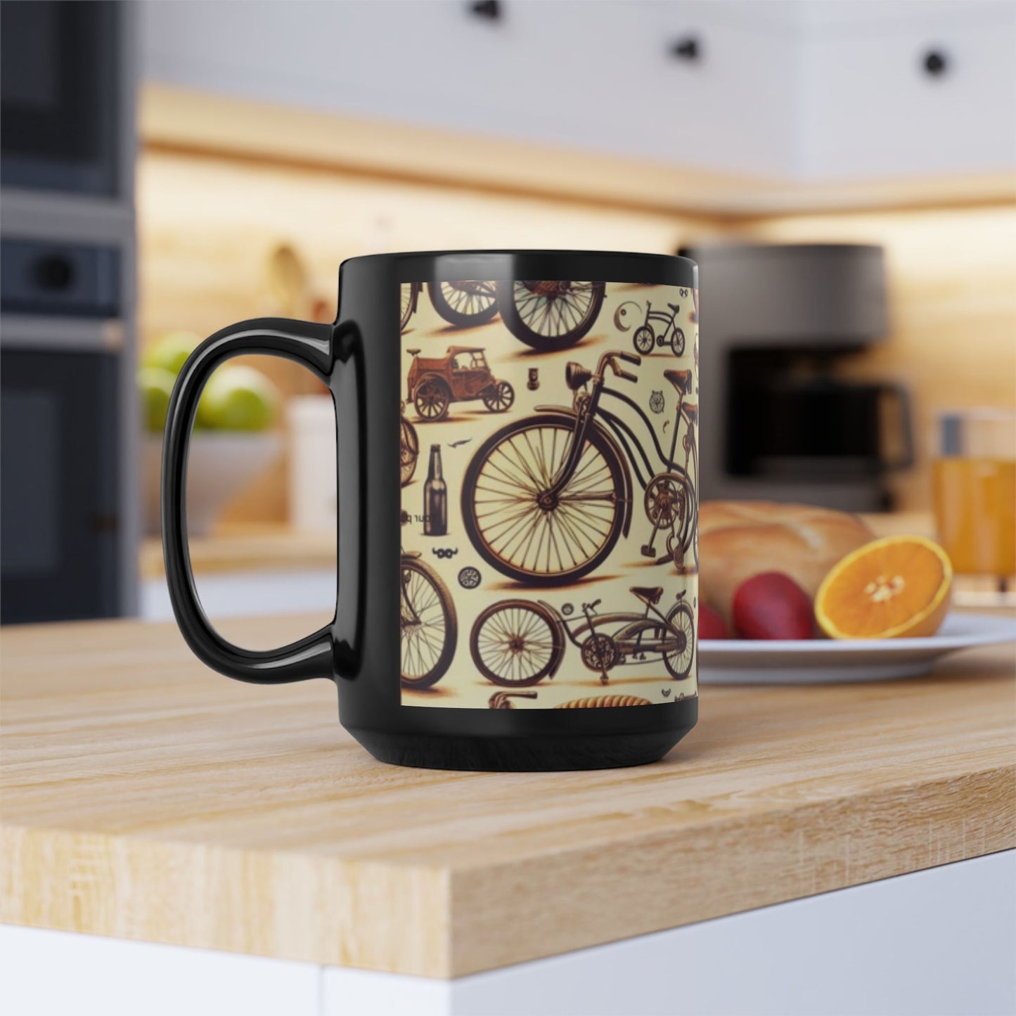 Vintage Biking Theme Black Mug - Coffee Cup, Tea Cup, Ceramic Cup, Unique Holiday Gift, 15oz Mug