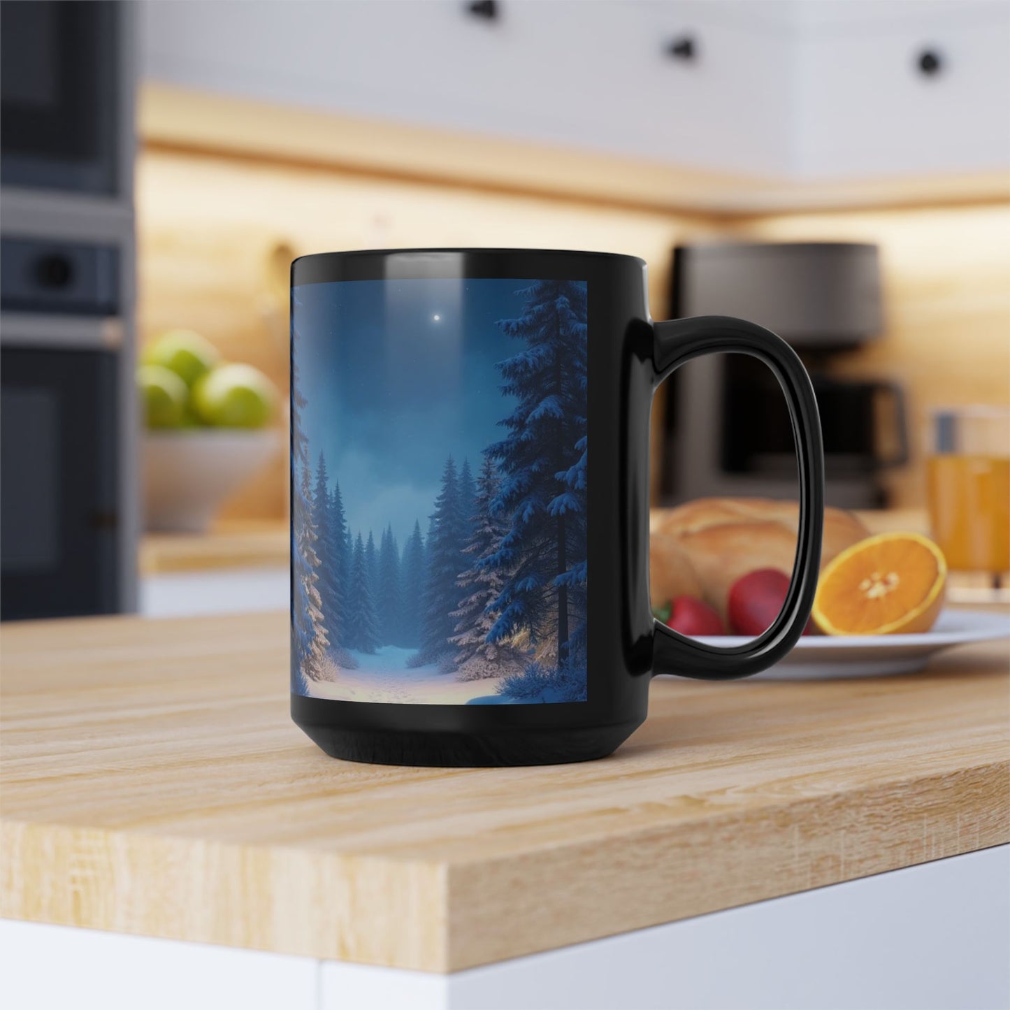North Star Winter 15oz Black Mug — Holiday Coffee & Tea Ceramic Cup