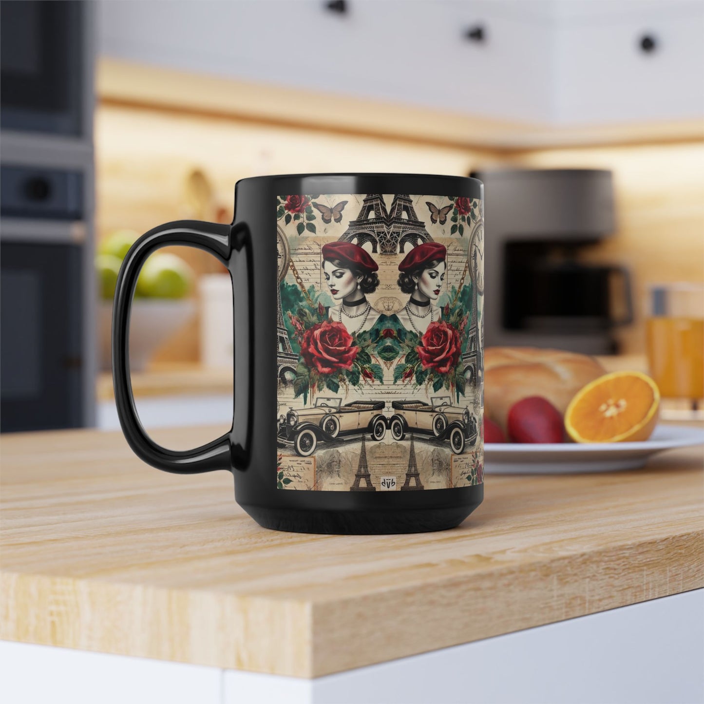 Parisian Chic Rose 15oz Black Mug
