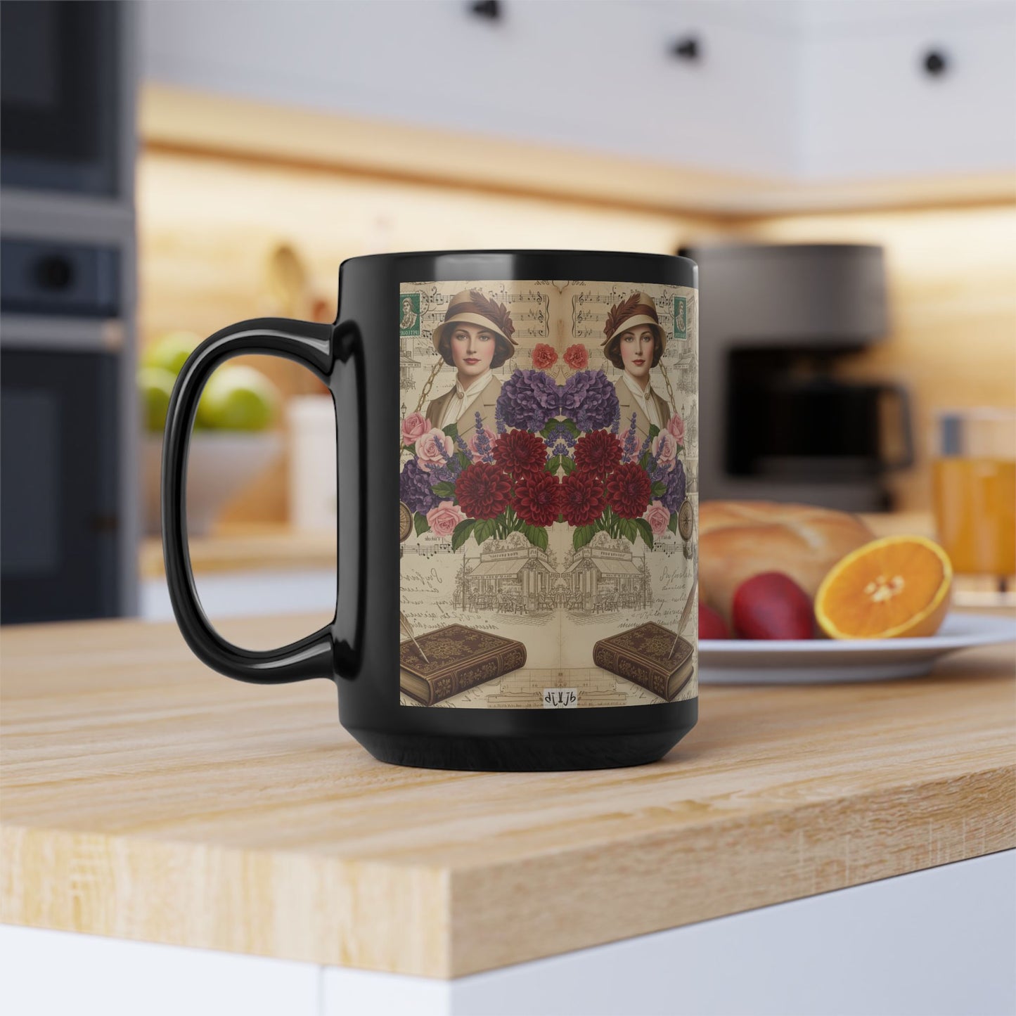 Parisian Chic Dahlia 15oz Black Mug