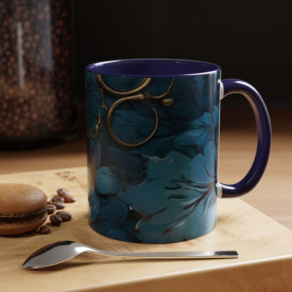 Blue Leaf Accent Coffee Mug | Perfect Gift for Nature Lovers, Home Decor, Mother's Day, Coffee Lovers, Art Enthusiasts