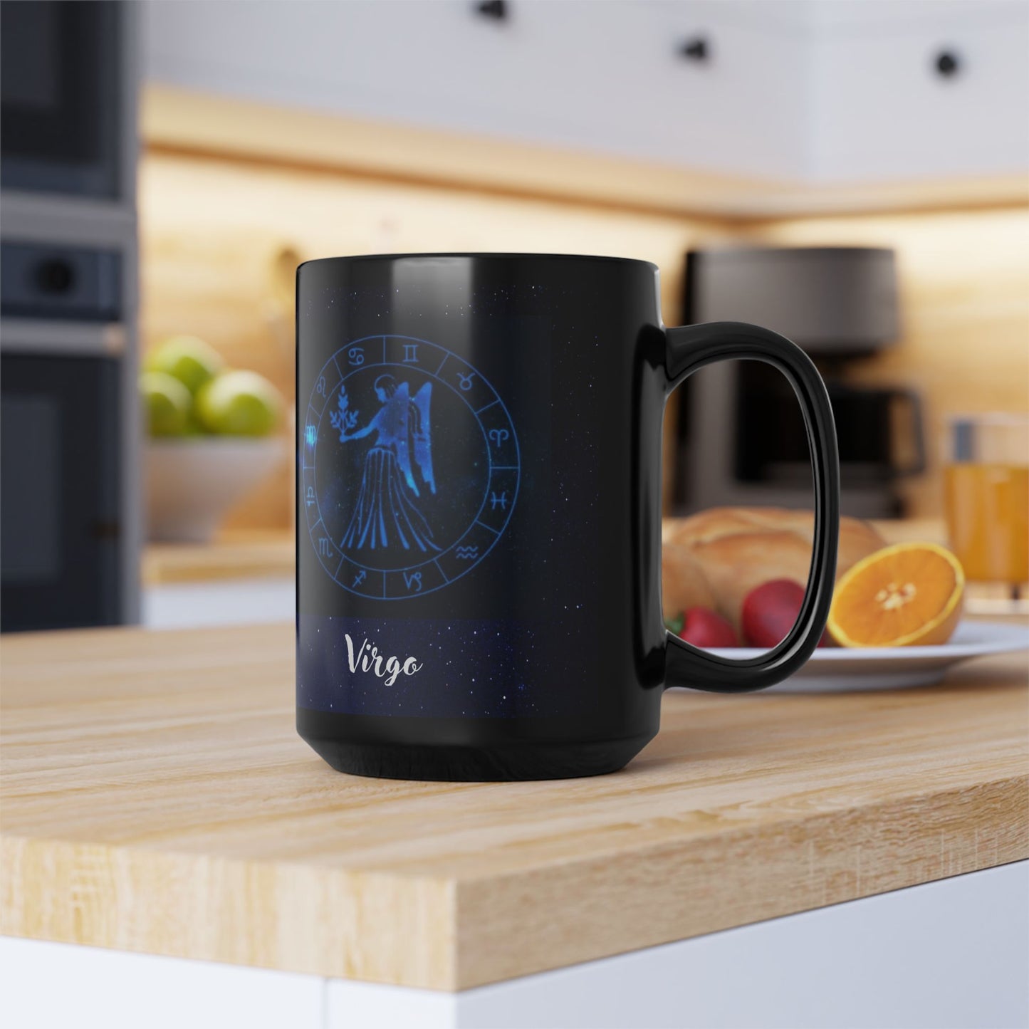 Virgo Zodiac Mug, Reflection Gratitude Astrology Gift 15oz Cup, Lunar New Year Coffee Cup, Black Astro Gift, Zodiac Sign Mug