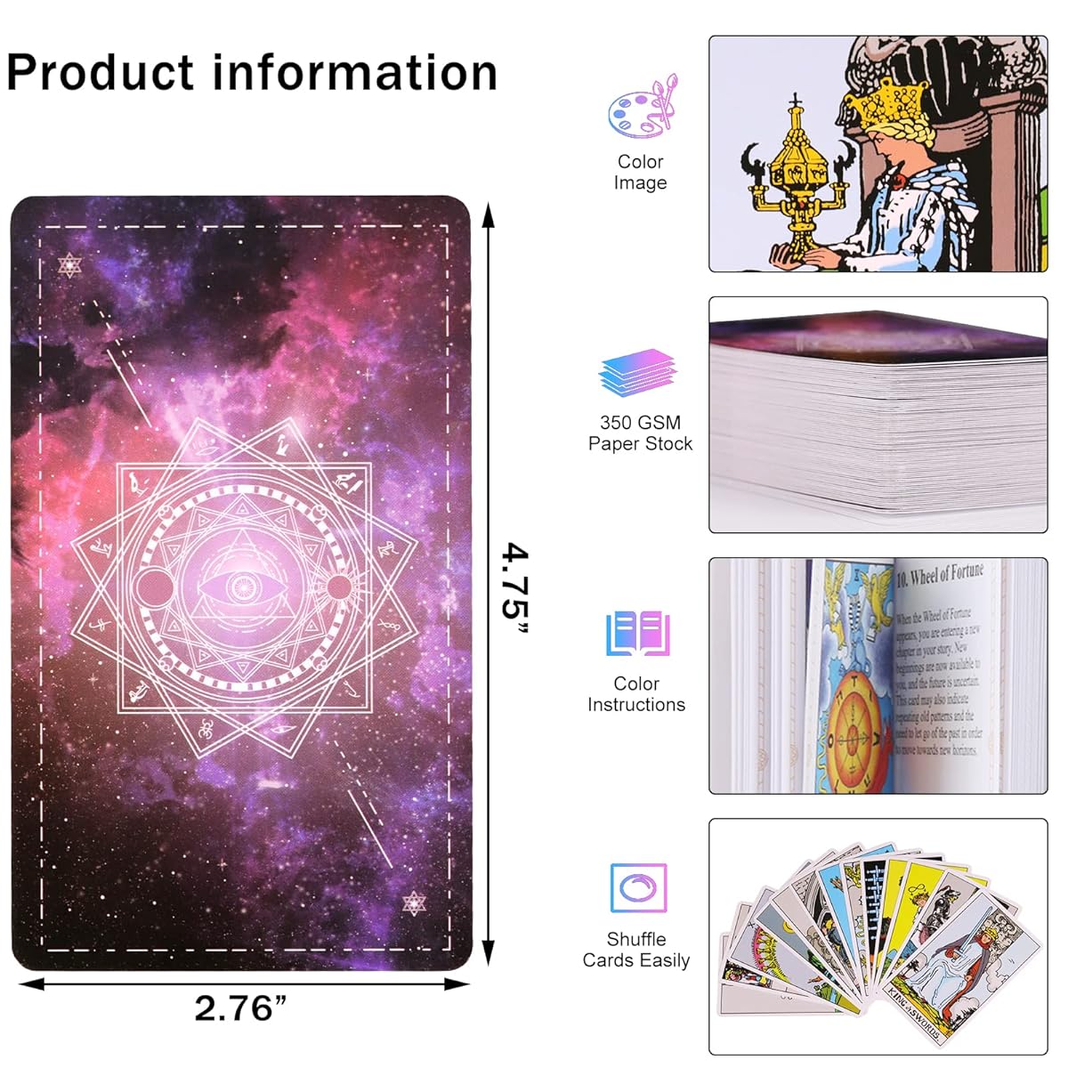 78 Original Tarot Cards Deck with Guide Book for Beginners - (Mystic Purple)