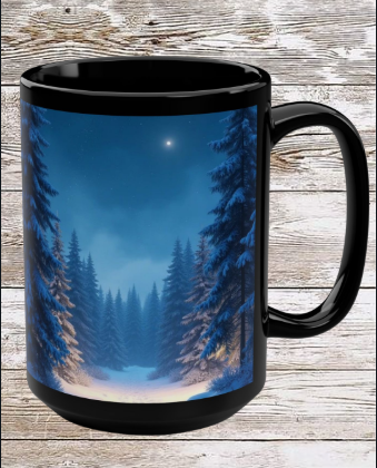 North Star Winter 15oz Black Mug — Holiday Coffee & Tea Ceramic Cup
