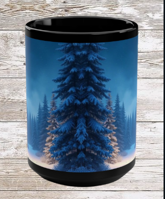North Star Winter 15oz Black Mug — Holiday Coffee & Tea Ceramic Cup