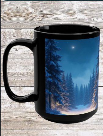 North Star Winter 15oz Black Mug — Holiday Coffee & Tea Ceramic Cup